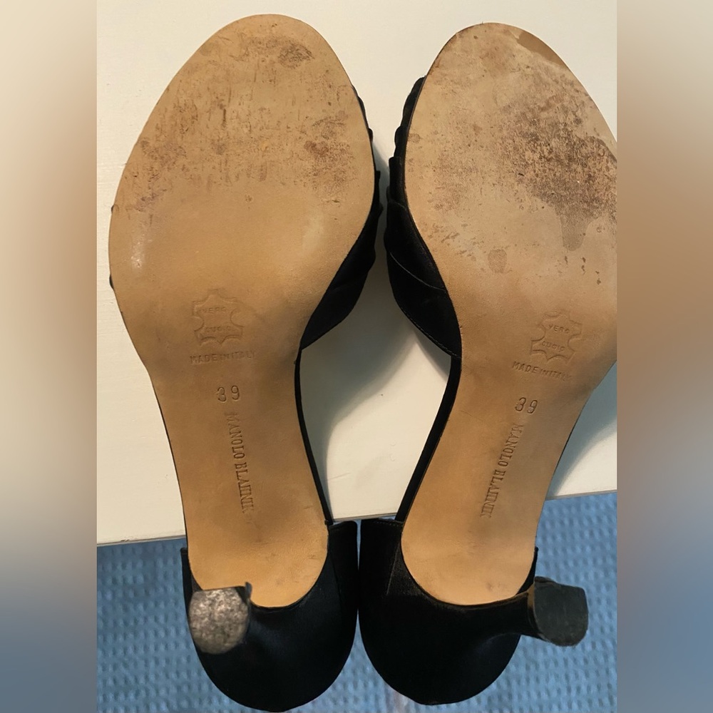Manolo Blahnik Black Satin Sedaraby D’Orsay Heels- 90mm - Picture 3 of 5